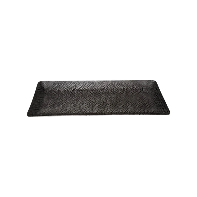 Weva Small Grey Rect Plate Ribbed Hammered Washed Tray "Trend Zenith"