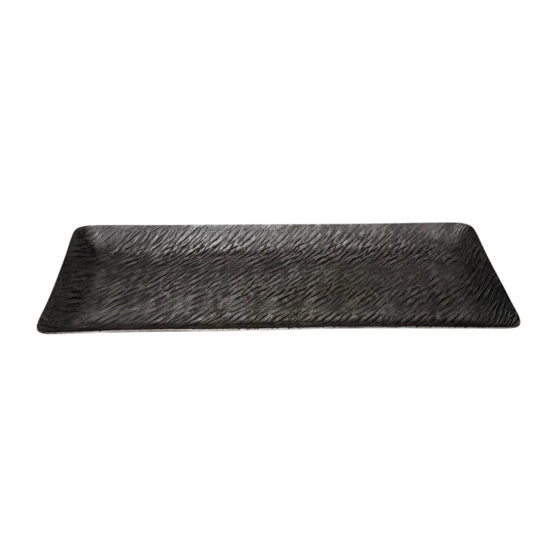 Weva Medium Grey Rect Plate Ribbed Hammered Washed Tray "Trend Zenith"