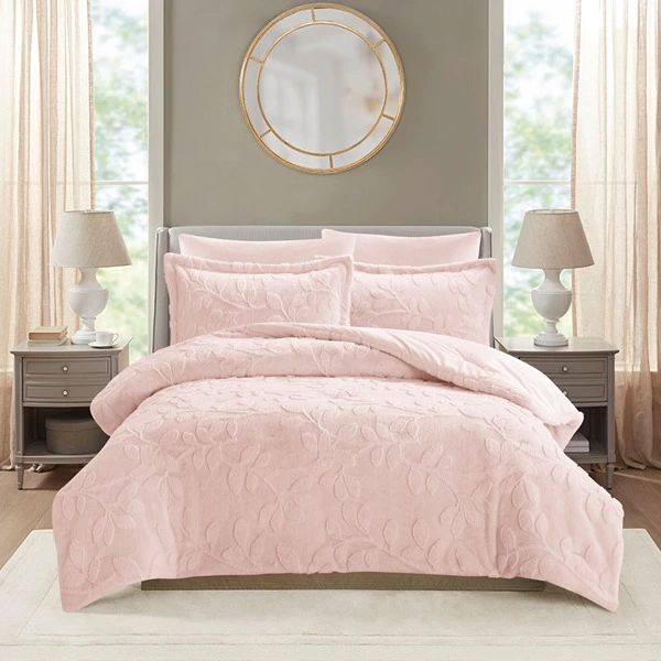 Nova Home Fleurfur Winter Jaquard Fur Comforter Set - King & Super King - 6Pcs - Pink