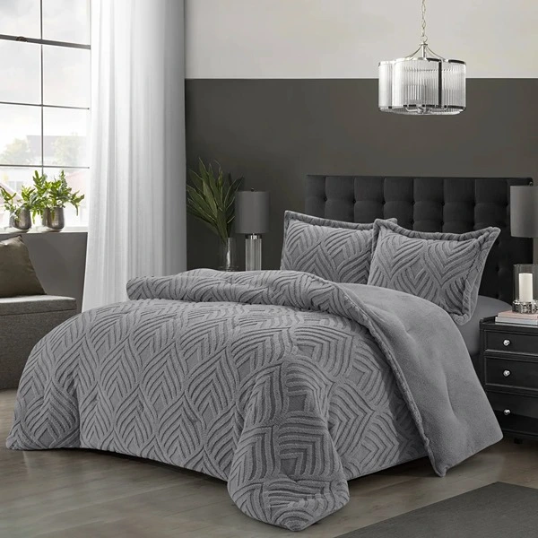 Nova Home Crete Winter Jaquard Sherpa Comforter Set - Grey (Available in Sizes)