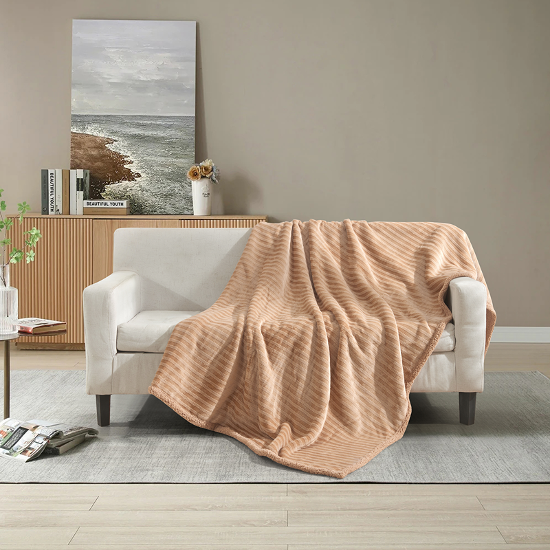 Nova Home Syros Winter Soft Jaquard Blanket - Beige (Available In Sizes)