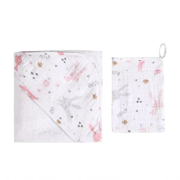 Funna Rabbit Hooded Baby Towel - 100% Cotton - Pink