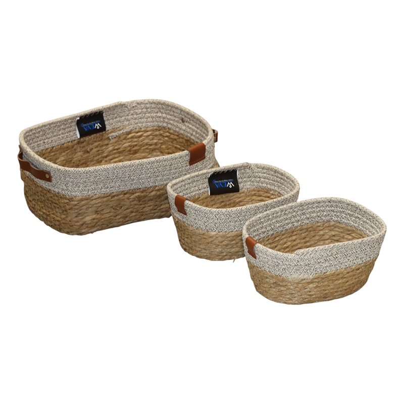 Weva Stash Paper String Storage Basket Set - 3pcs – White/Beige