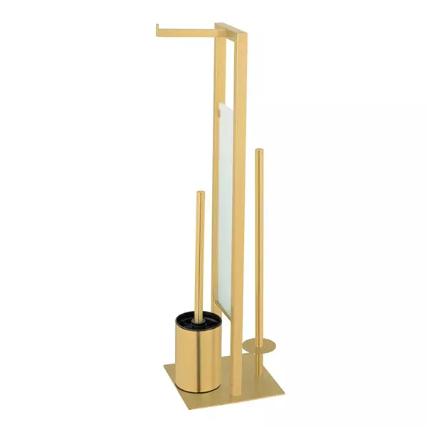 Wenko "Rivalta" Standing Toilet Paper Holder & Toilet Brush - Stainless Steel - Gold
