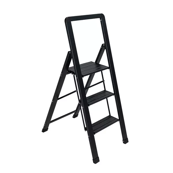 Wenko Alu-Smart Folding Stepladder 3-Step Household Ladder - Aluminum - Black