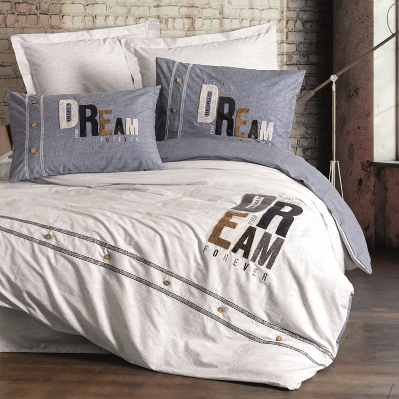 Nova Home Forever Embroidered Printed Duvet Cover Set - 100% Cotton - Grey (Available In Sizes)