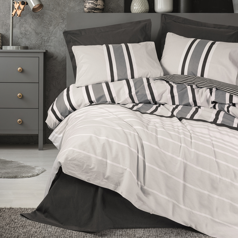 Nova Home Nobby Printed Duvet Cover Set - 100% Cotton - Anthracite (Available In Sizes)
