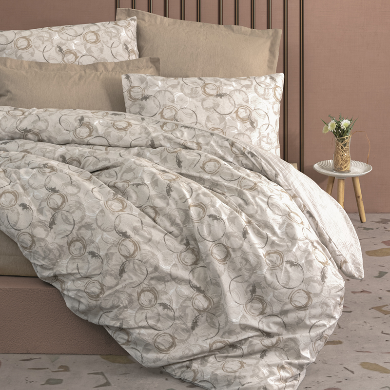 Nova Home Moil Minimal Printed Duvet Cover Set - 100% Cotton - King & Super King - 4 Pcs - Beige
