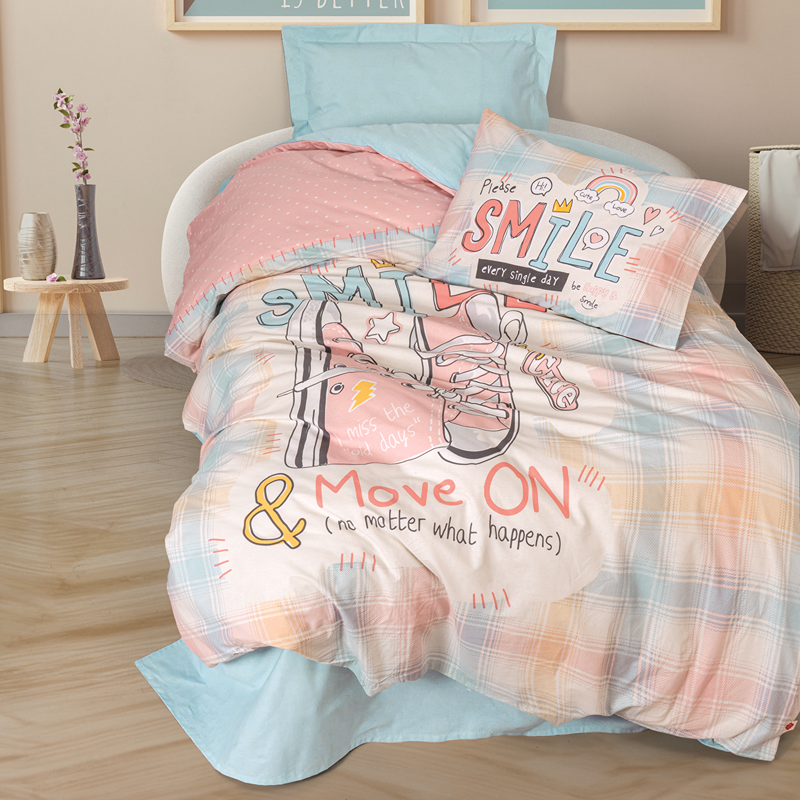 Nova Home Smile Youth Duvet Cover Set - 100% Cotton - Single &Twin - 3 Pcs - Mint