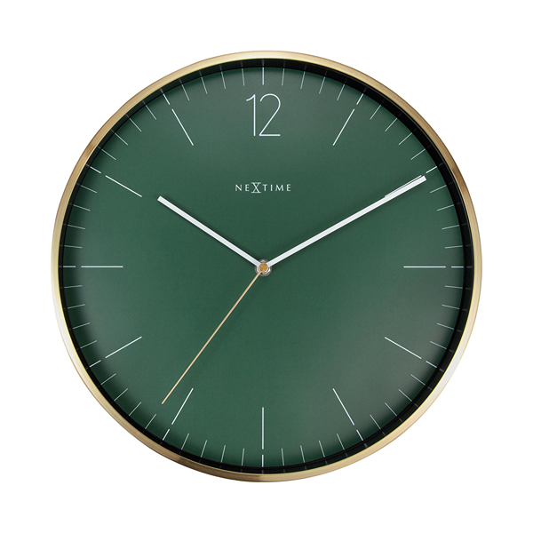 Nextime Essential Gold Glass & Metal Wall Clock - 34 Cm - Green