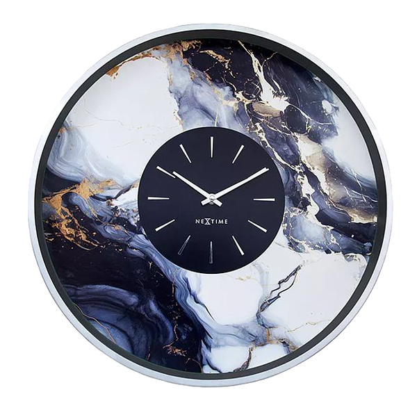 Nextime Marble DuoAluminium Large Wall Clock - 48 Cm - White & Silver