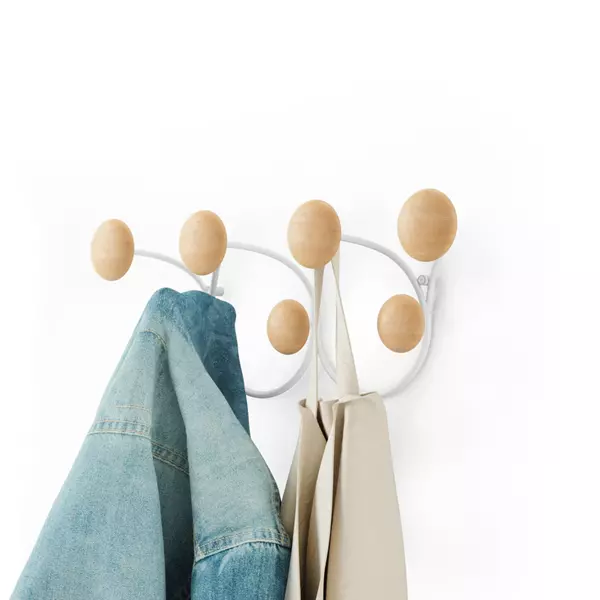 Umbra "Dotsy" 7 Wall Hook - Wood - White & Beige