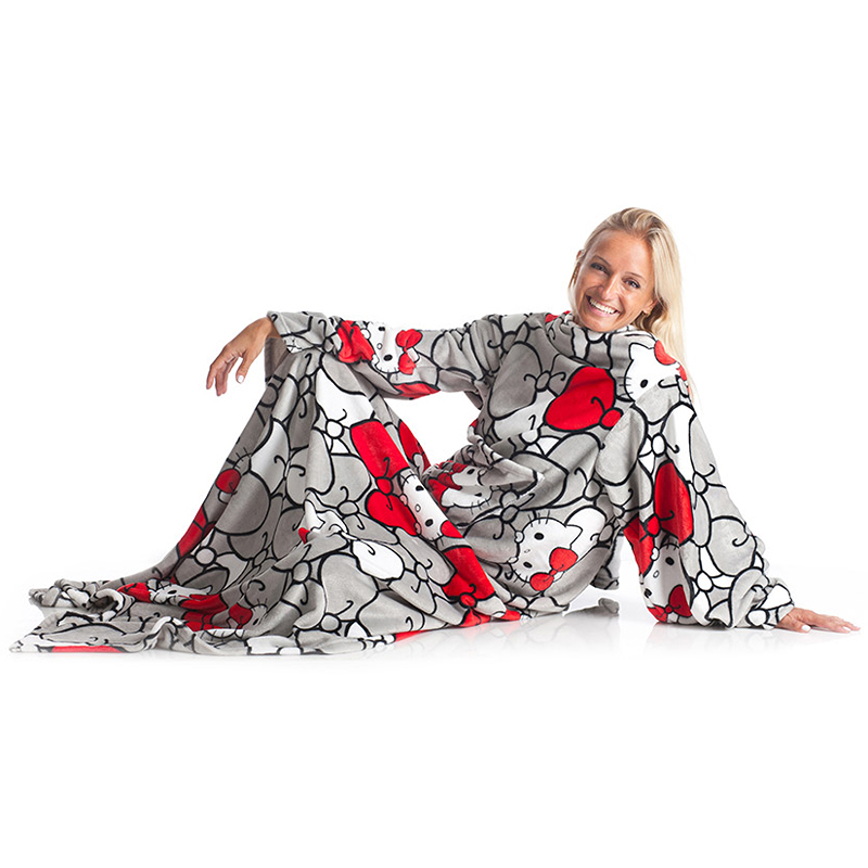 Kanguru Deluxe Hello Kitty Blanket With Sleeves - 140x180 Cm - Grey