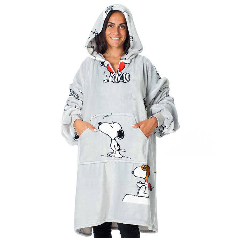 Kanguru Kangurone Snoopy Hoodie Blanket With Sleeves - 90x95 Cm - Grey