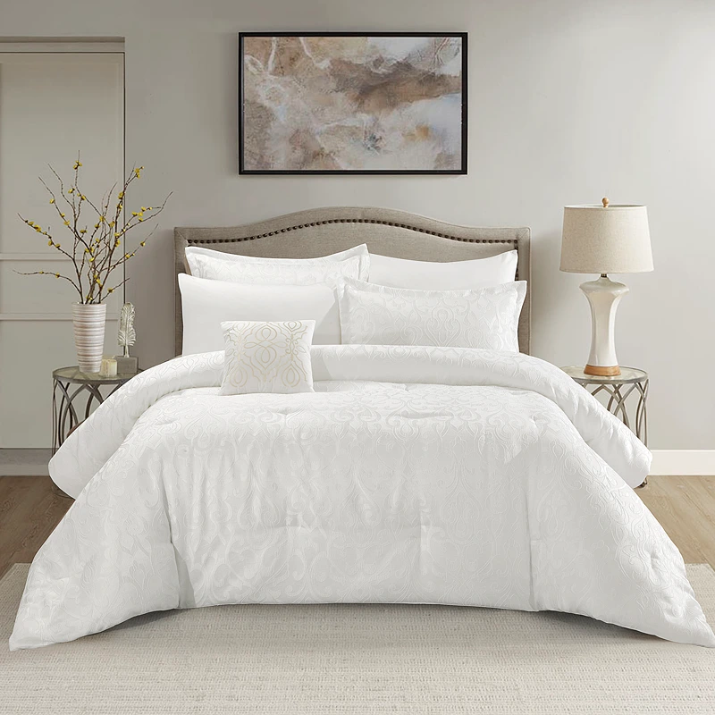 Nova Home Maximos Jacquard Comforter Set - King & Super King - 7 Pcs - Ivory
