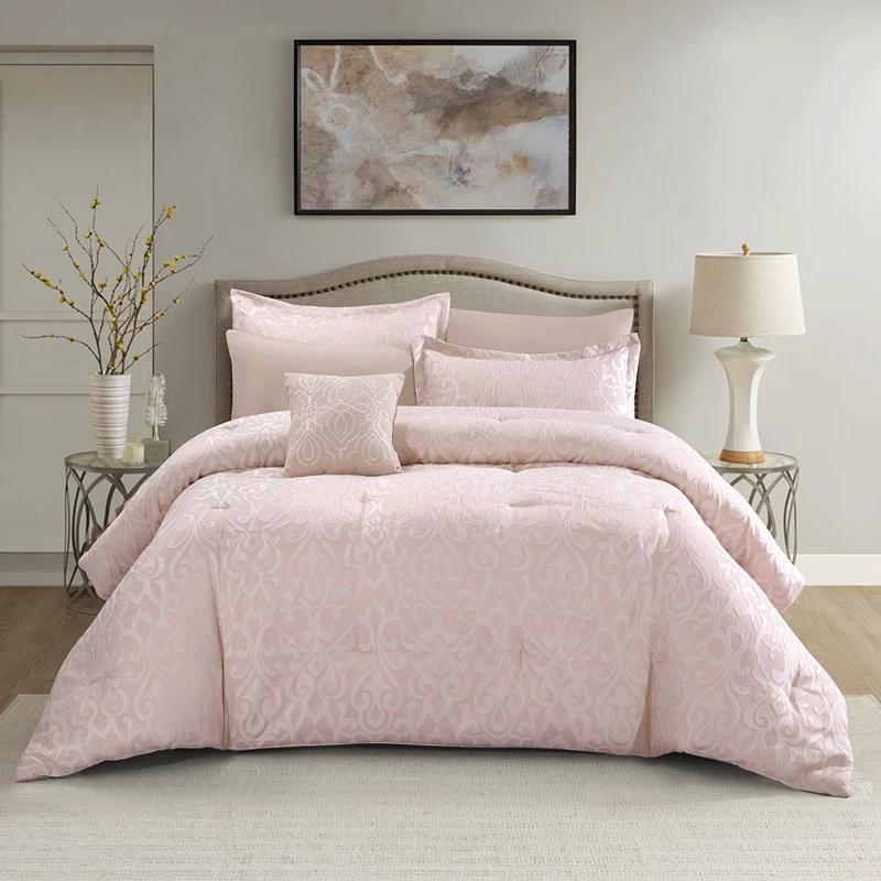 Nova Home Maximos Jacquard Comforter Set - King & Super King - 7 Pcs - Rose