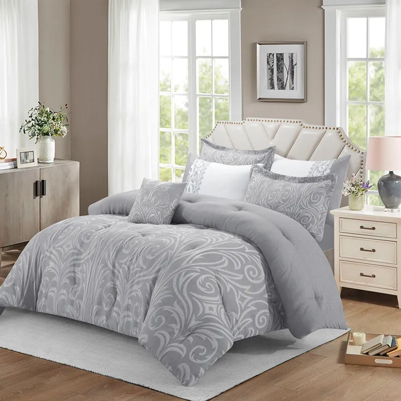 Nova Home Clark Jacquard Comforter Set - King & Super King - 7 Pcs - Grey