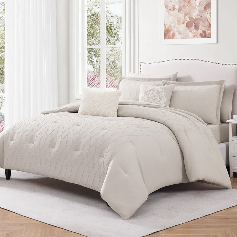 Nova Home Matrix Crinkled Summer Comforter Set - Beige (Available In Sizes)