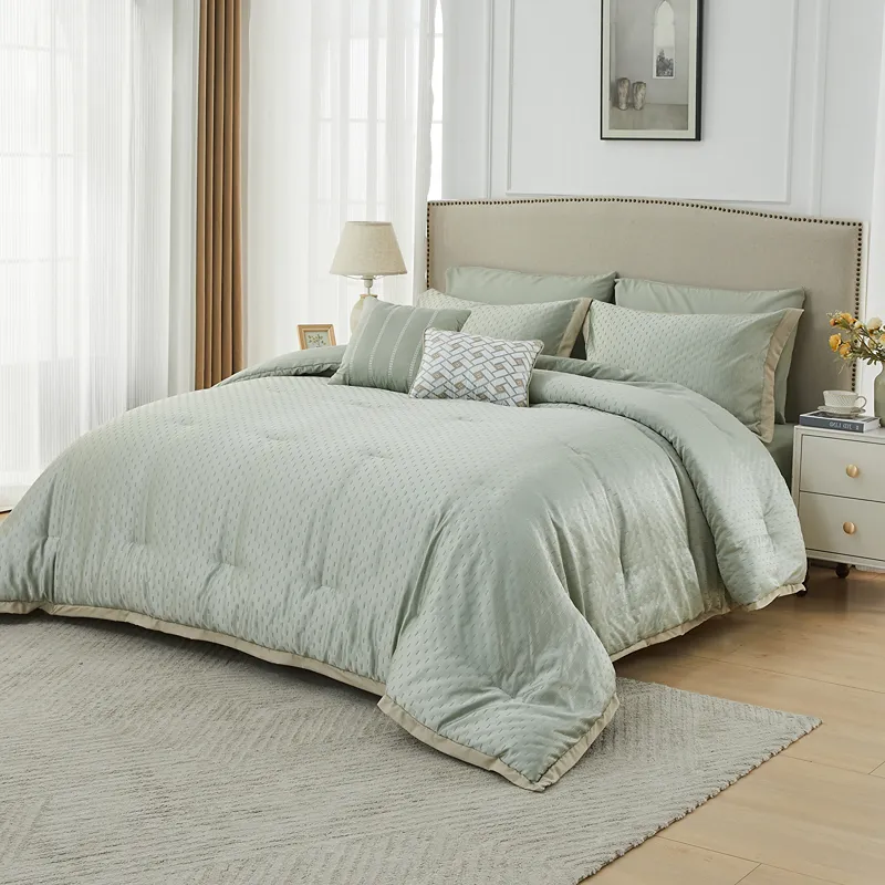 Nova Home Galileo Jacquard Comforter Set - King & Super King - 8 Pcs - Green
