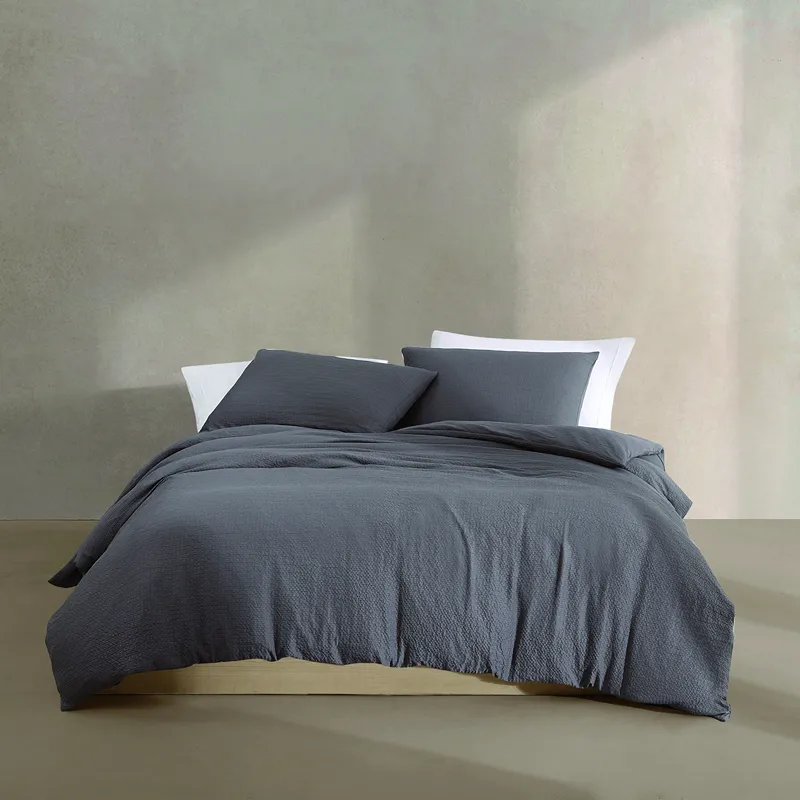Nova Home Calven Seersucker Summer Duvet Cover Set - D.Grey (Available In Sizes)