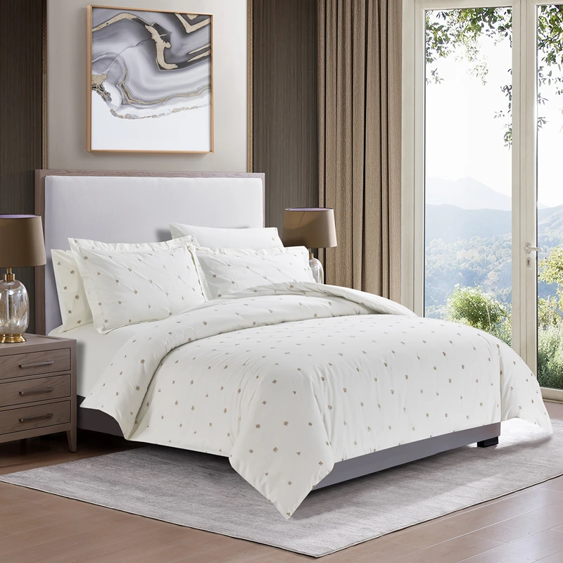 Nova Home Clover Cotton Comforter Set - King/Super King - 6 Pcs - White/Gold