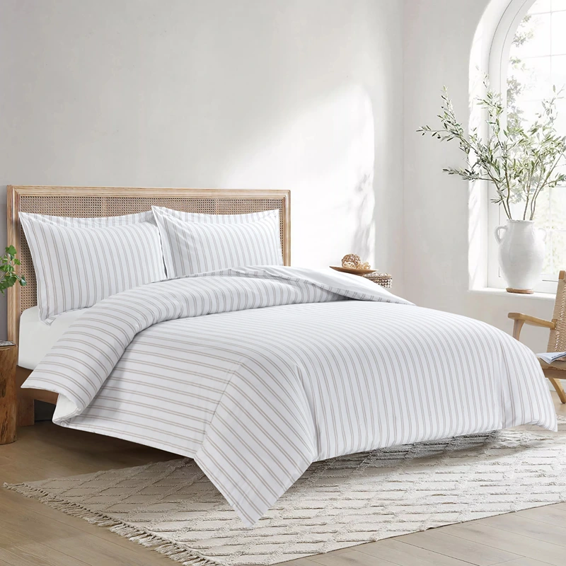 Nova Home Verto Cotton Duvet Cover Set - White/Linen (Available In Sizes)