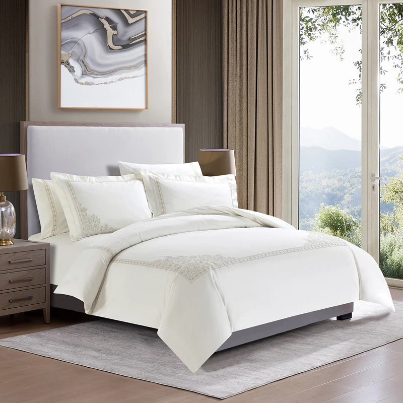 Nova Home Trace Cotton Comforter Set - King/Super King - 6 Pcs - White/Beige