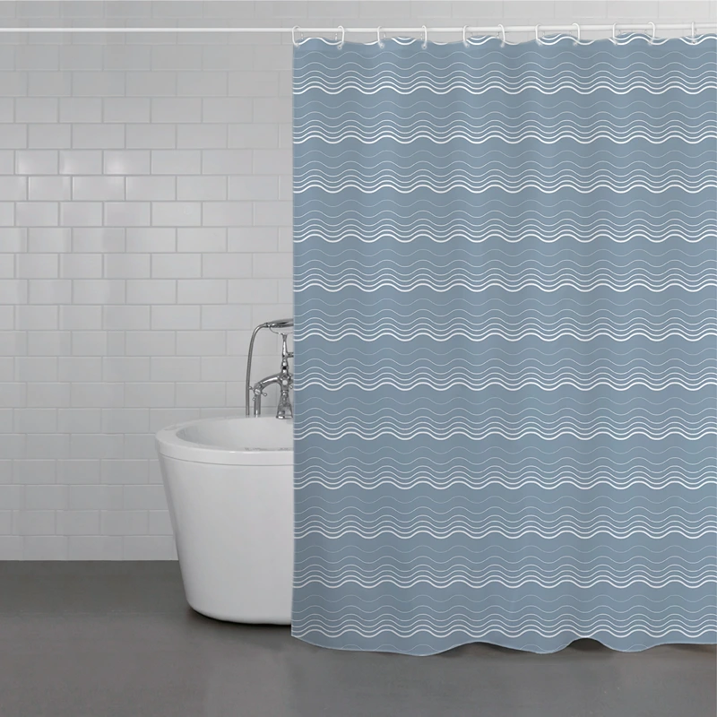 Weva Delicate Waves Water Proof Shower Curtain - Blue Fog (Available In Sizes)