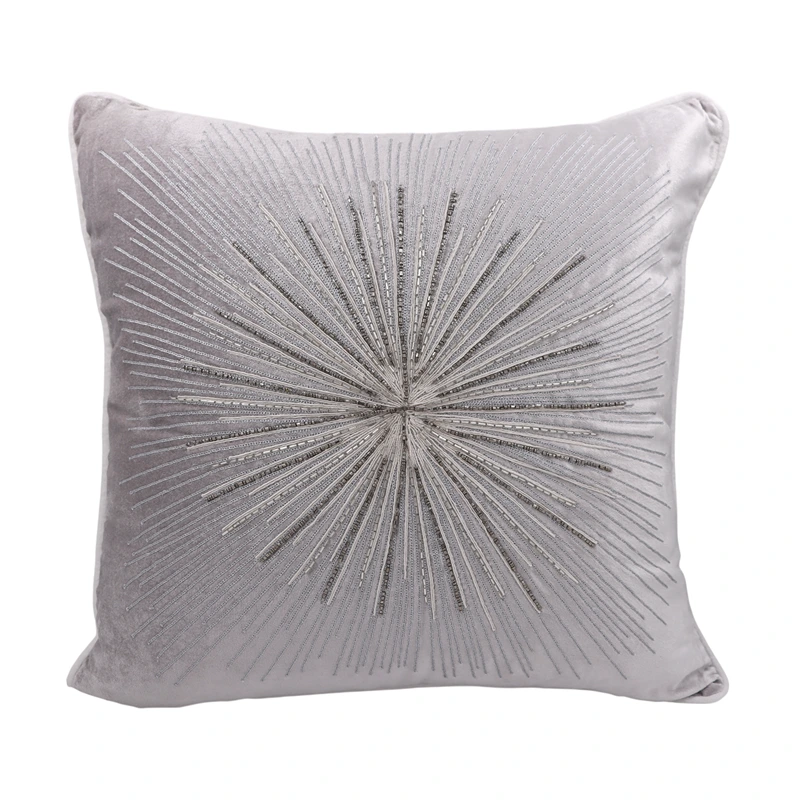 Nova Home Burst Handmade Embroidered Velvet Cushion Cover with Bead – Gold – 50x50 cm