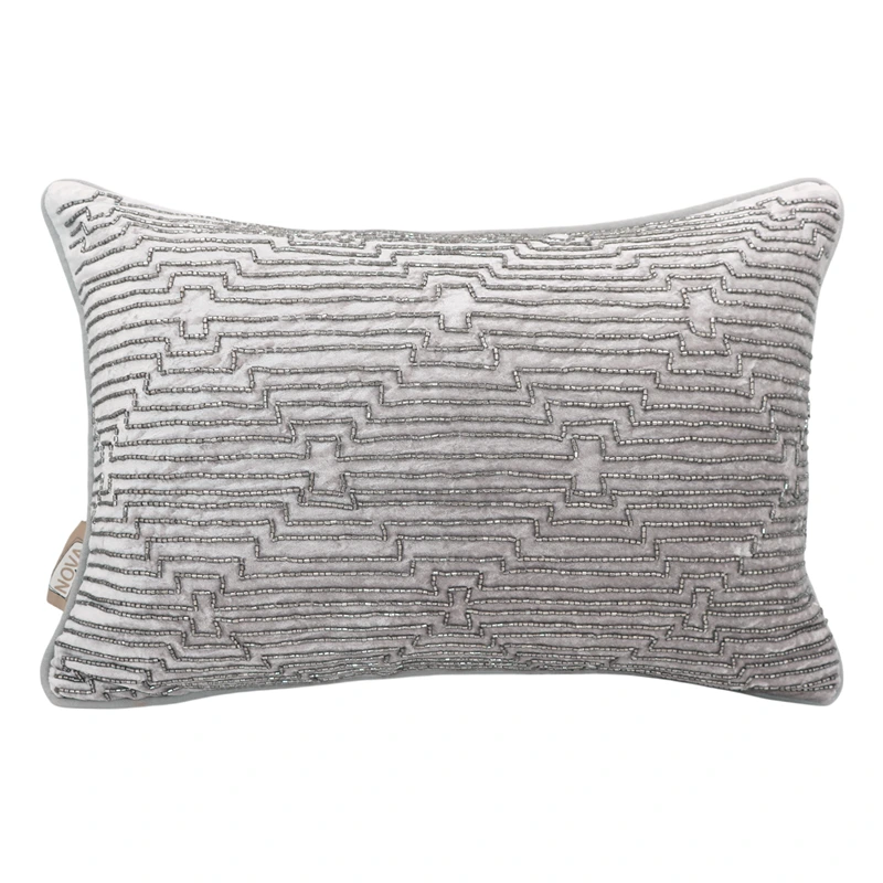 Nova Home Strata Handmade Embroidered Velvet Cushion Cover with Bead – Gold – 35x50 cm