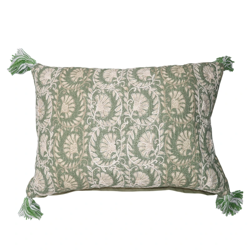 Nova Home Baroque Embroidered Jacquard Cushion Cover – 35x60 cm – Olive Green