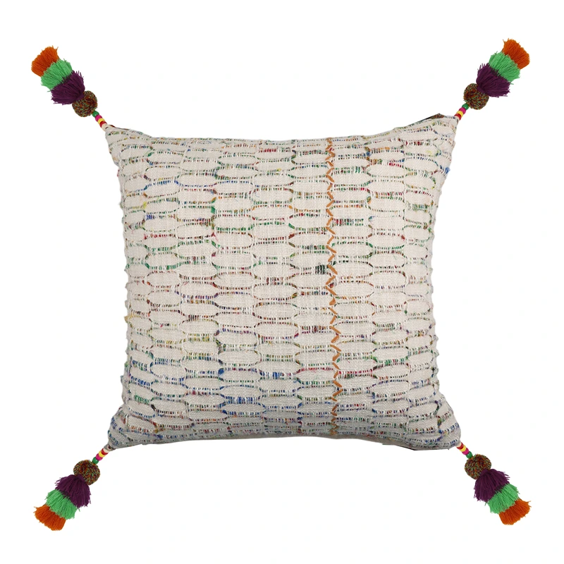 Nova Home Jubilee Embroidered Cushion Cover with Tassels – Multicolor – 50x50 cm
