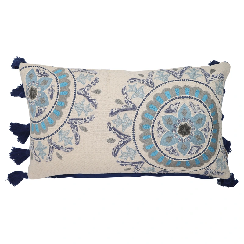 Nova Home Sahara Embroidered Jacquard Cushion Cover – 35x60 cm – Indigo Blue
