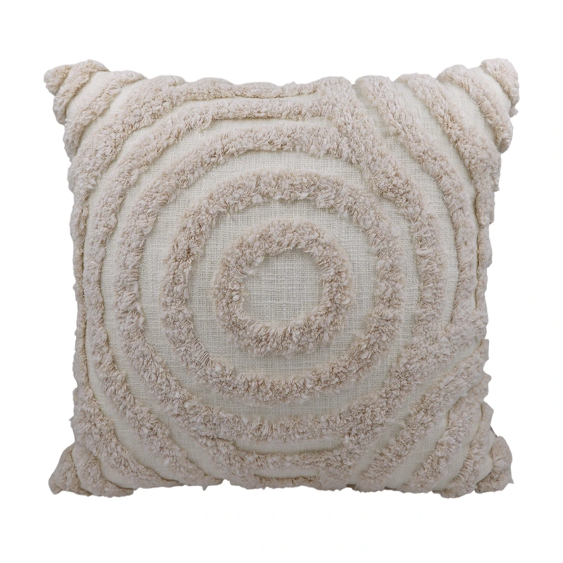 Nova Home Whorl Embroidered Tufted Cushion Cover – 45x45 cm – Ivory