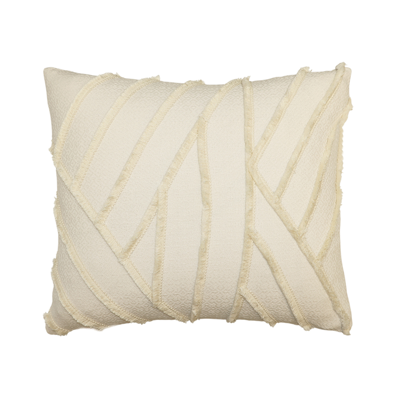Nova Home Striata Handmade Embroidered 100% Cotton Cushion Cover - 50x50 Cm - Offwhite