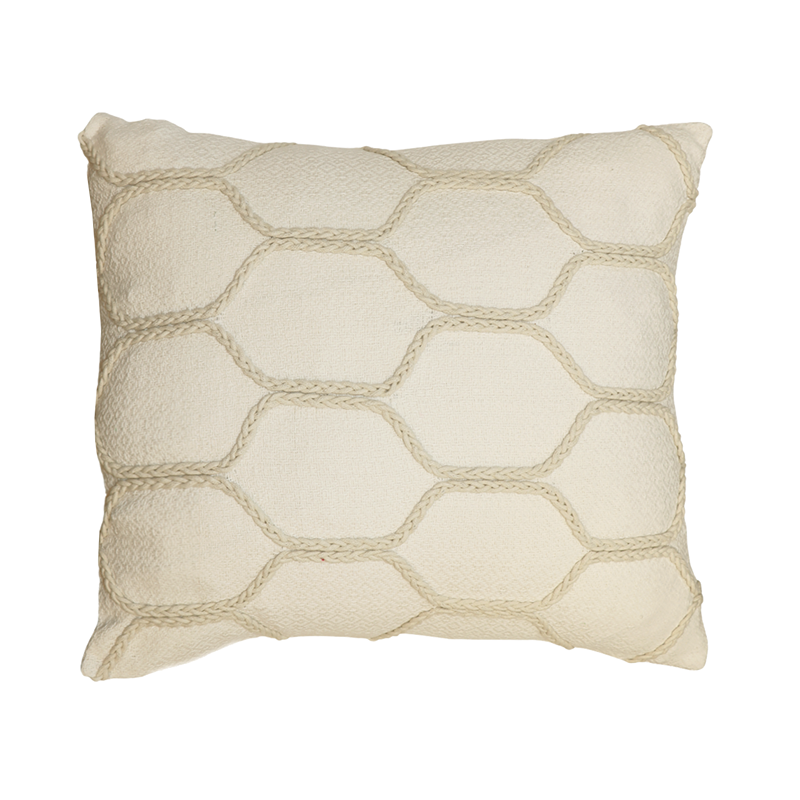 Nova Home Hexora Handmade Embroidered 100% Cotton Cushion Cover - 50x50 Cm - Offwhite