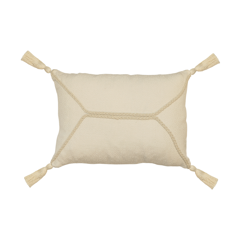 Nova Home Tressia Handmade Embroidered 100% Cotton Cushion Cover - 35x50 Cm - Offwhite