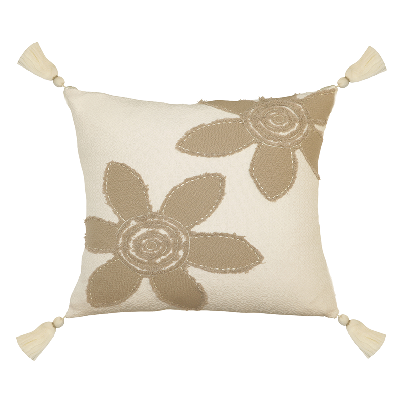 Nova Home Florenza Handmade Embroidered 100% Cotton Cushion Cover - 50x50 Cm - Brown