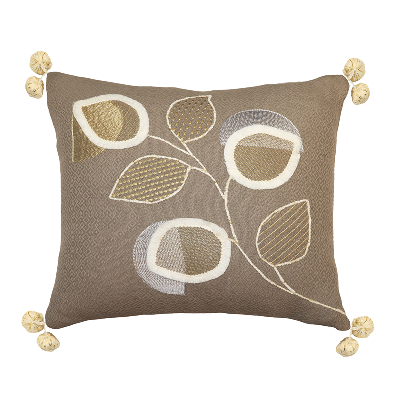 Nova Home Foliera Handmade Embroidered 100% Cotton Cushion Cover - 50x50 Cm - Brown