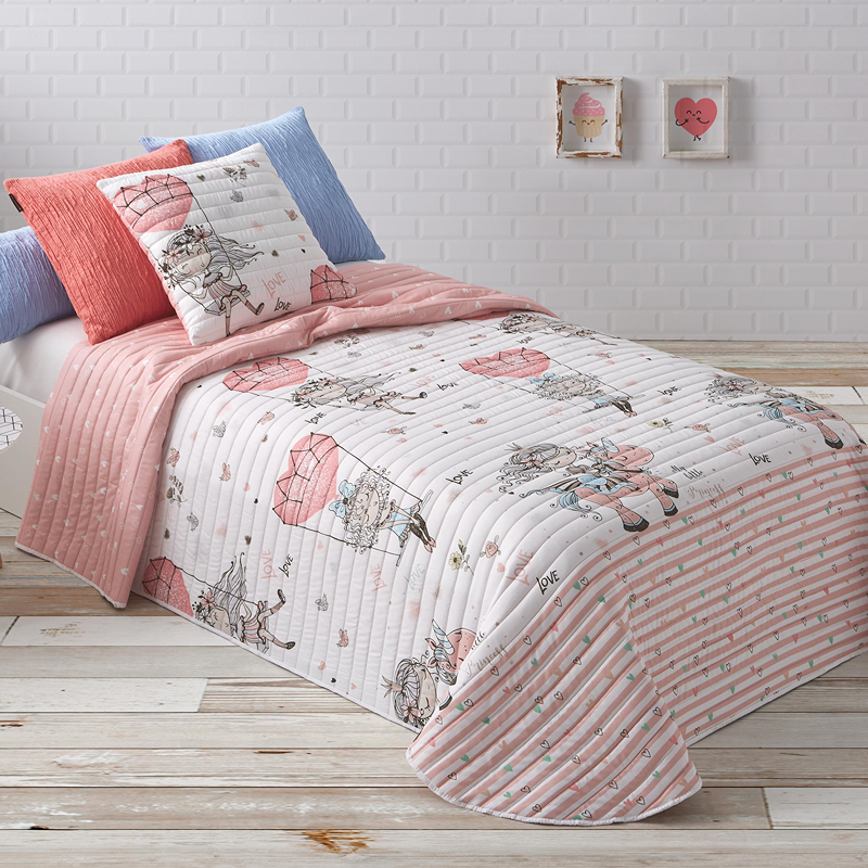 Manterol " Bouti Spot" Junior Reversible Summer Bedspread Set - Single & Twin - 2 Pcs - Pink (607 004)