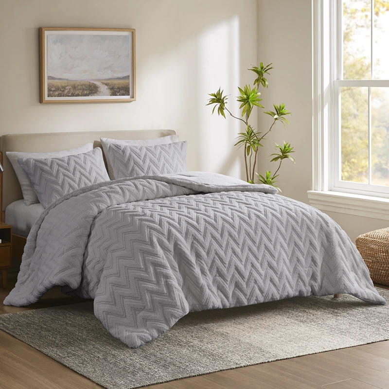 Nova Home Nita 3D Winter Jacquard Sherpa Comforter Set - Grey (Available In Sizes)
