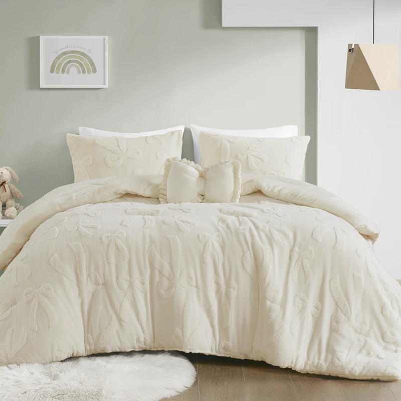 Nova Home Celeste Winter Jacquard Sherpa Comforter Set for Kids - Ivory (Available In Sizes)