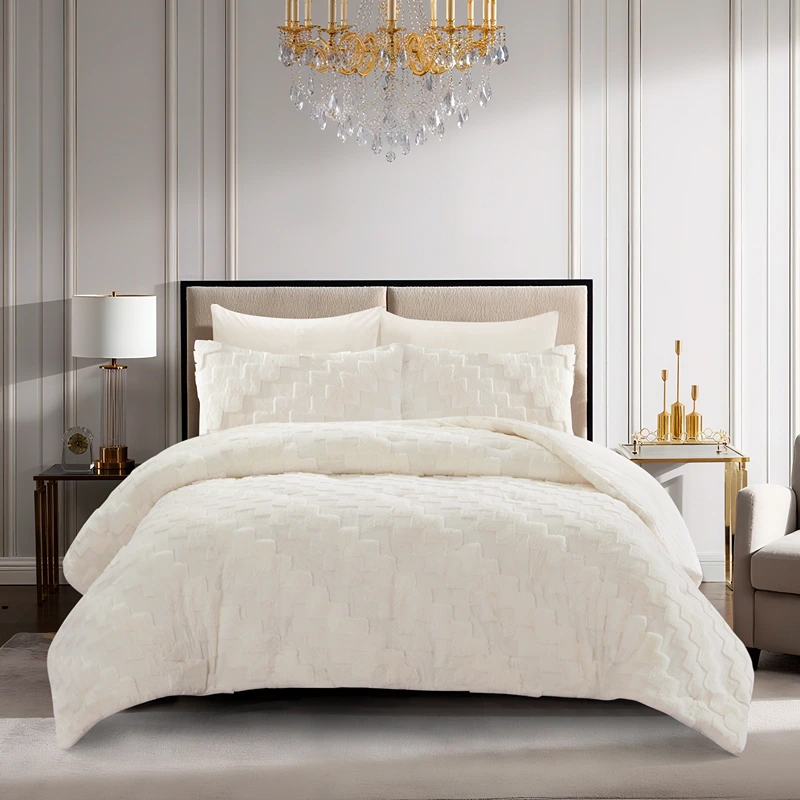 Nova Home Alibina Winter 3D Jacquard Rabbit Fur Comforter Set - White (Available In Sizes)
