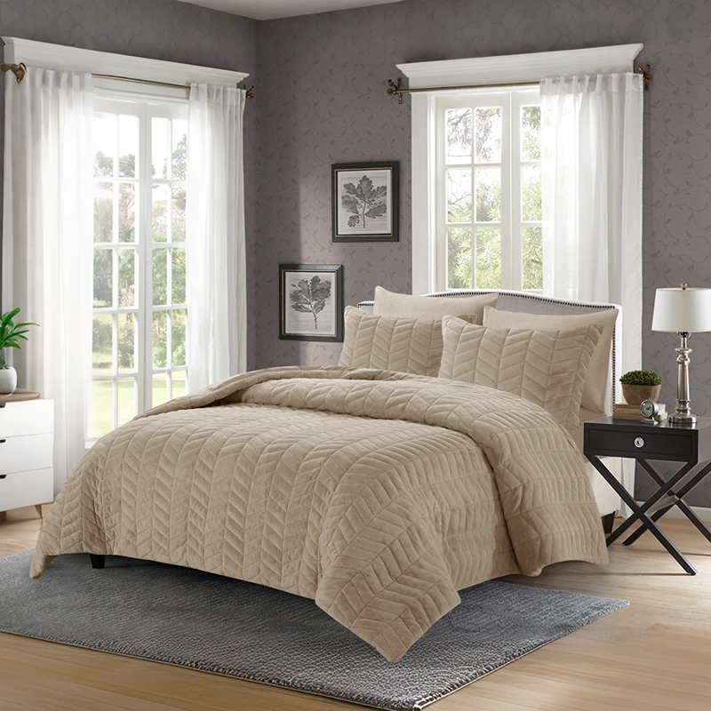 Nova Home Cocora Winter Embroidered UltraSoft CocoFlannel Comforter Set - King/Super King - Beige