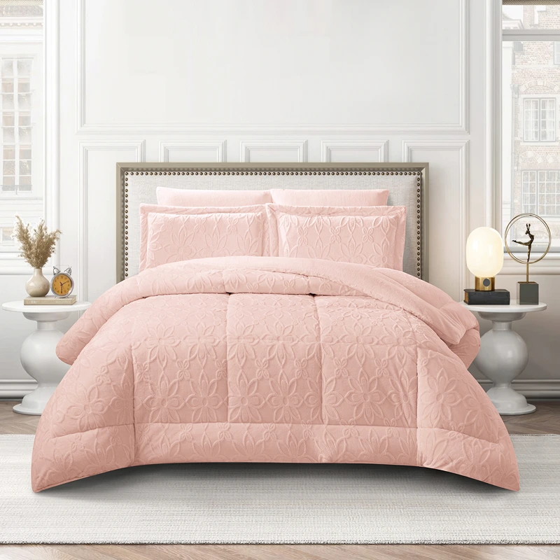 Nova Home Floriva Winter Jacquard Flannel Floral Comforter Set - Pink (Available In Sizes)
