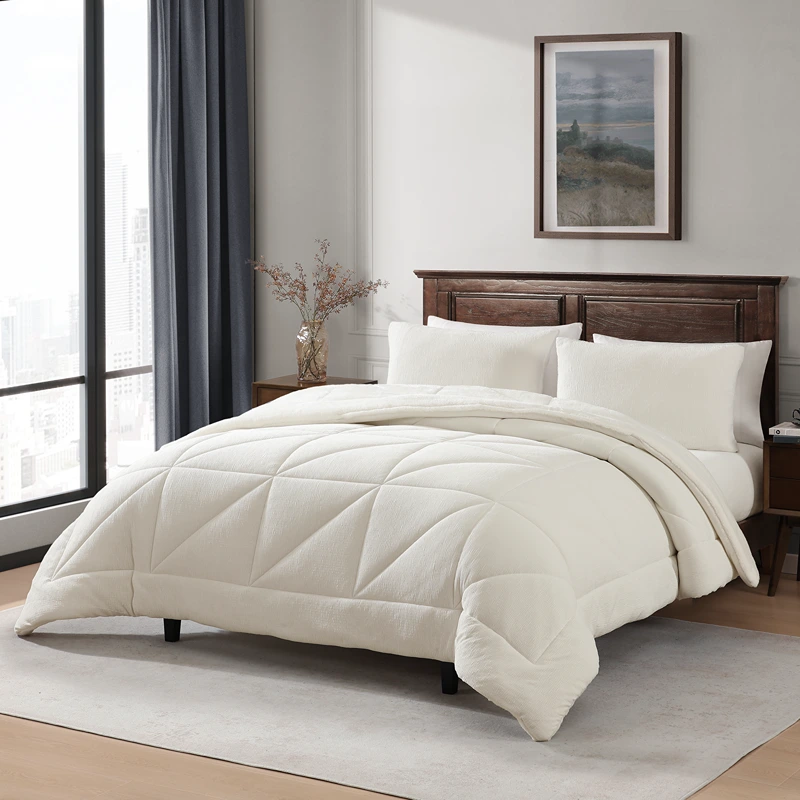 Nova Home Snug Winter Velvet Comforter Set with High Pile Backing - White (Available In Sizes)
