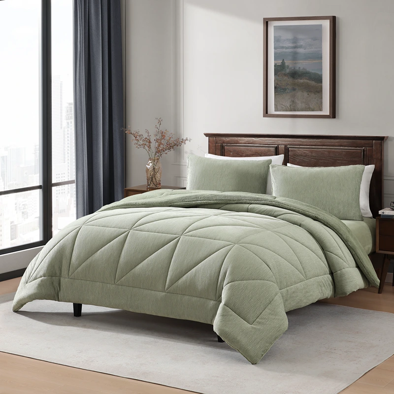 Nova Home Snug Winter Velvet Comforter Set with High Pile Backing - Green (Available In Sizes)