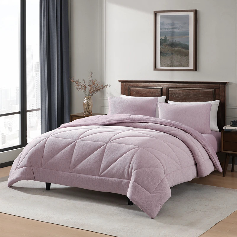 Nova Home Snug Winter Velvet Comforter Set with High Pile Backing - Lilac (Available In Sizes)
