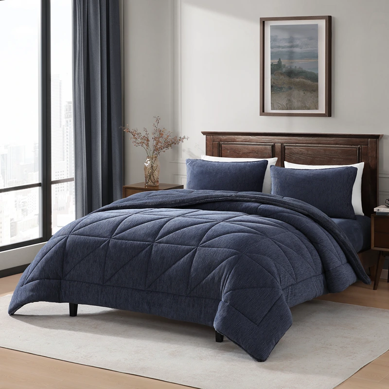 Nova Home Snug Winter Velvet Comforter Set with High Pile Backing - Navy (Available In Sizes)