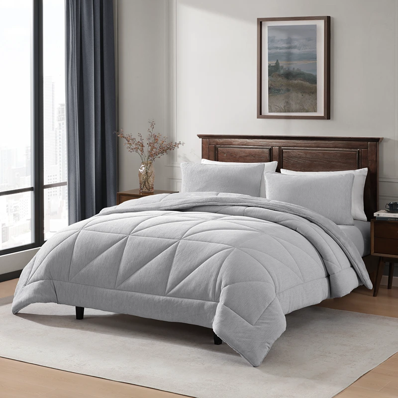 Nova Home Snug Winter Velvet Comforter Set with High Pile Backing - Silver (Available In Sizes)